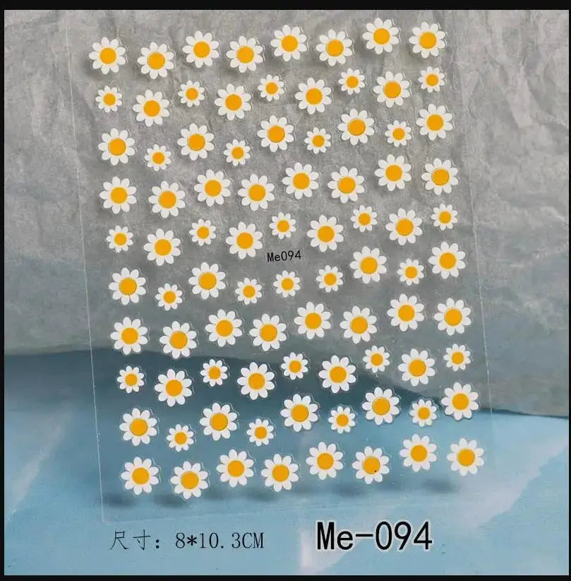 Simples Market Me-094 nail art stickers sheet of white daisies with yellow centers for manicure (8x10.3 cm)