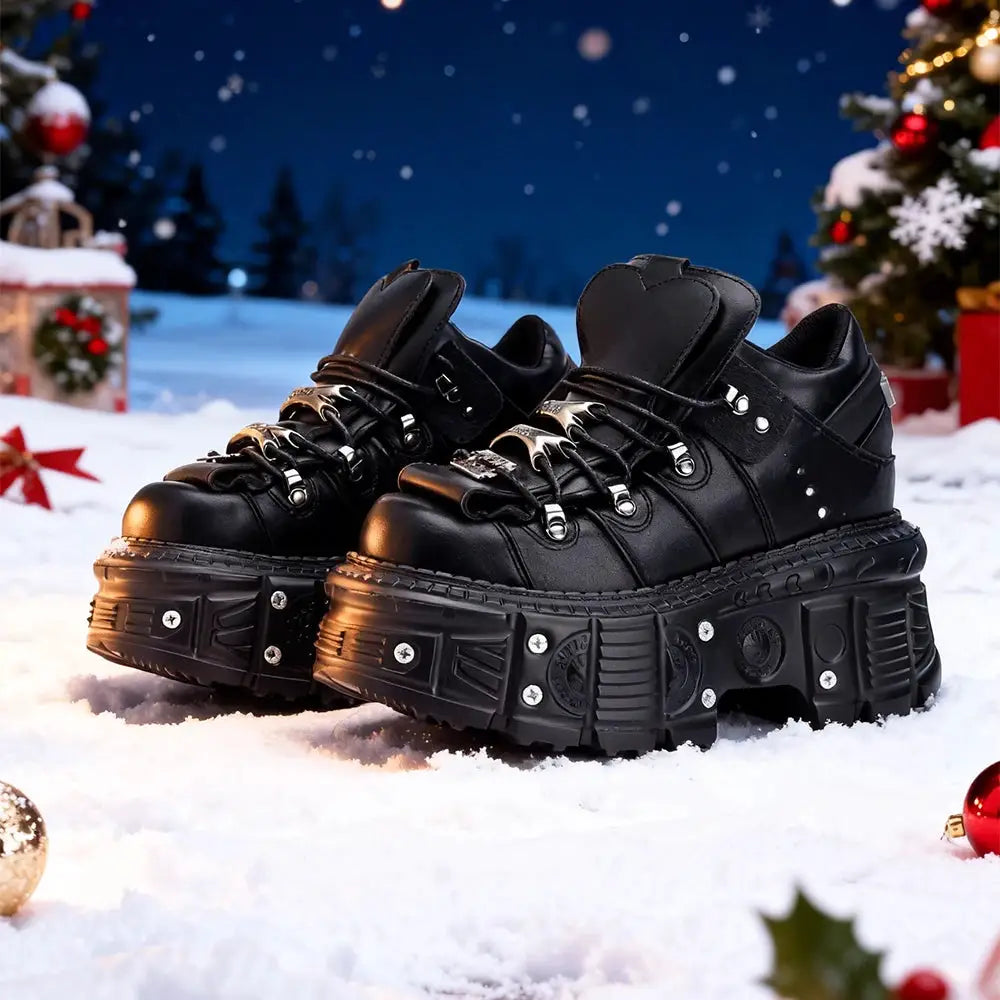 Punk Style Platform Boots For Women With 6 Cm Heel Gothic Lace Up Ankle Boots Metal Decor