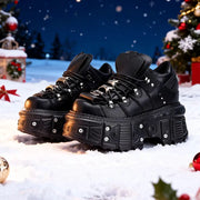 Punk Style Platform Boots For Women With 6 Cm Heel Gothic Lace Up Ankle Boots Metal Decor