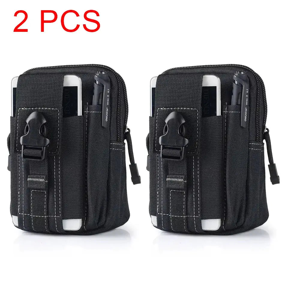 Tactical leg bags, 2 pcs, black with buckle clips and phone pockets