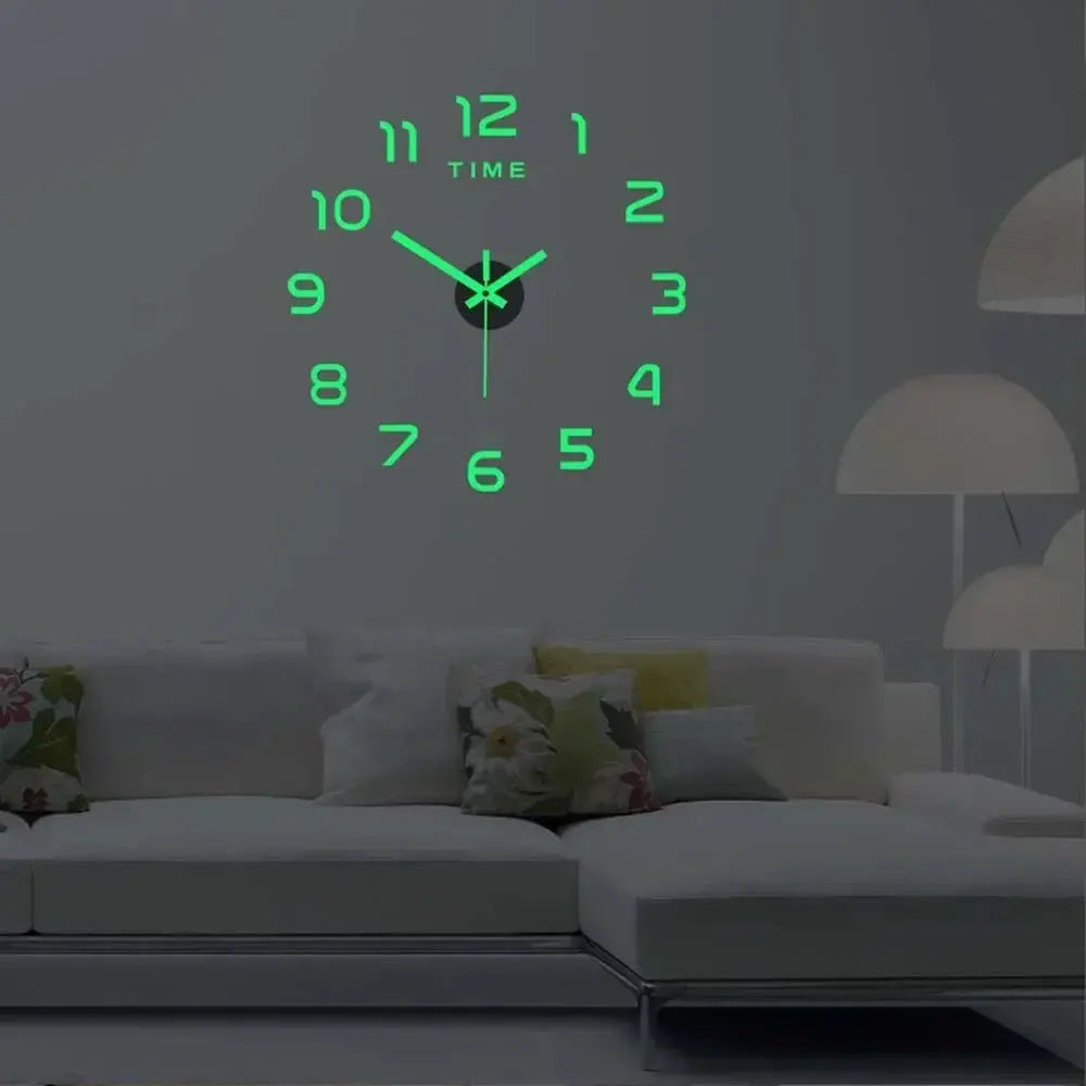 Digital clock wall sticker with neon green glow-in-the-dark numerals and hands by Simples Market