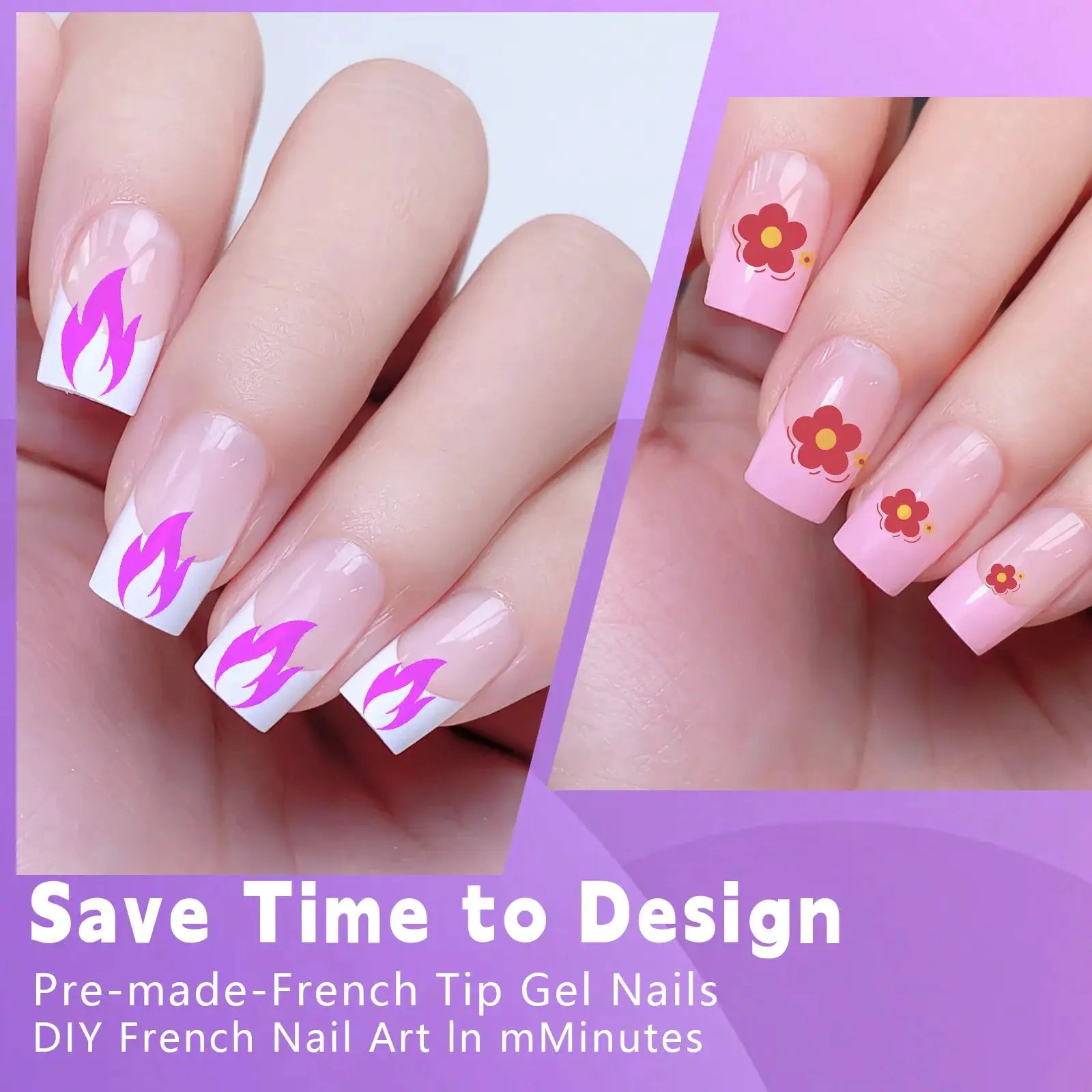Armor Acrylic French False Nails 120 Piece Box Removable Mixed Size Press On Nails For Medium Length Square Full Cover