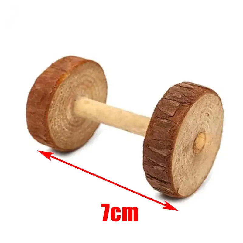 Simples Market wooden dumbbell roller toy for small pets, natural pine, 7cm length