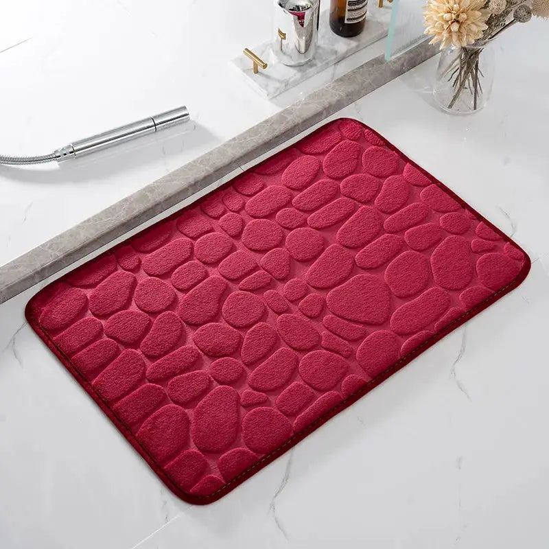 CobbleSafe Cobblestone Embossed Memory Foam Bath Mat With Non Slip Backing For Superior Absorption