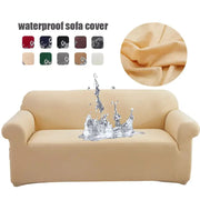 Waterproof sofa cover by Simples Market for 1–4 seat L-shaped couch, beige stretch fabric