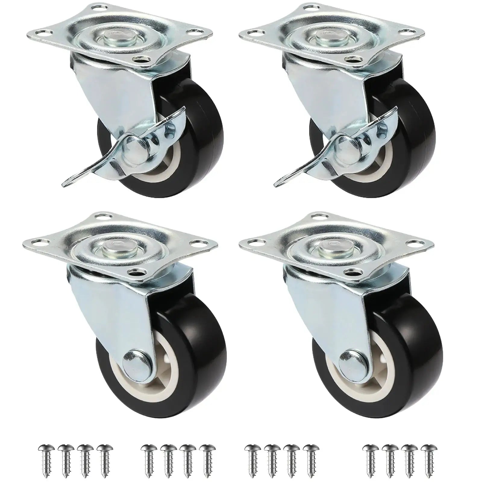 Set Of 4 PVC Furniture Casters 1 Inch 1.25 Inch And 2 Inch Silent Heavy Trolley Wheels 360 Degree Swivel Castors