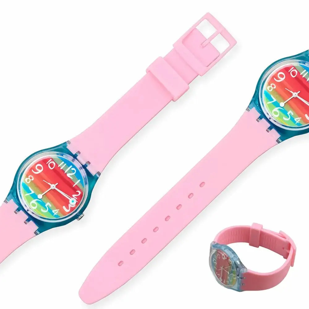 Swatch-compatible pink silicone replacement watch bands; two soft rubber straps for 16mm 17mm 19mm 20mm watches, Simples Market