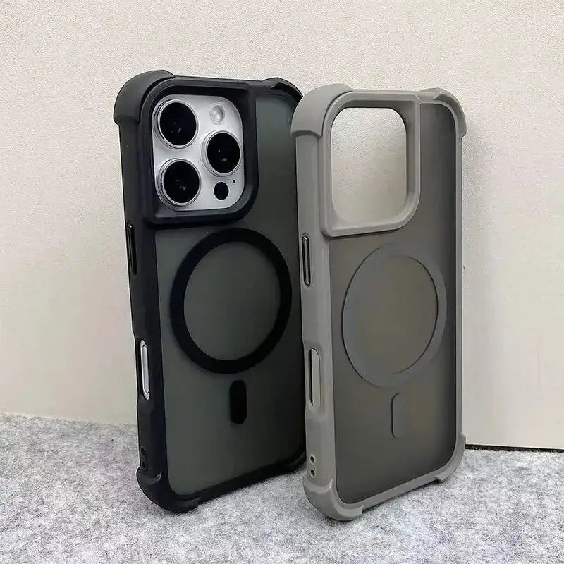 Magnetic luxury matte armor shockproof iPhone case duo in black and gray by Simples Market with MagSafe