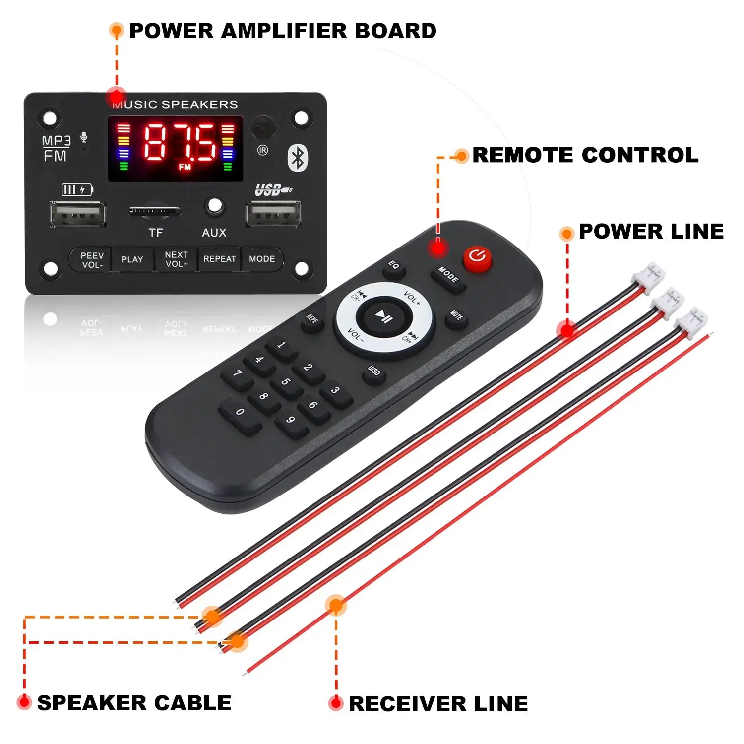 Bluetooth 5.0 MP3 Decoder Board 2x40W Amplifier 12V DIY Car Stereo Module FM Radio USB TF Card Mic