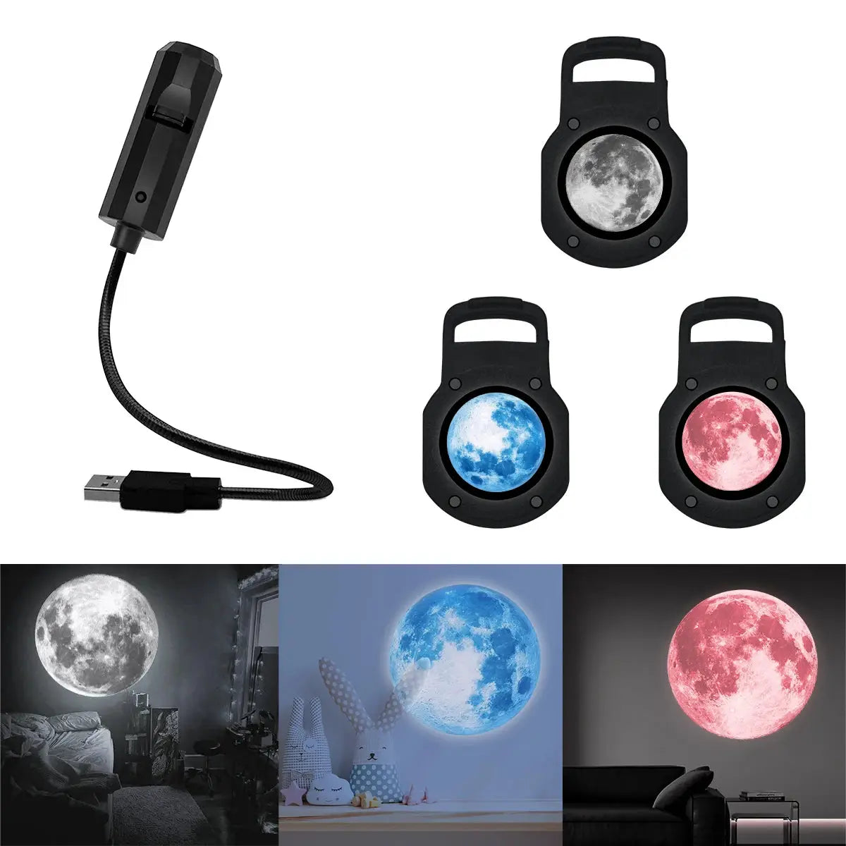 Three Color Moon Changing LED Light With Starry Sky Projection USB