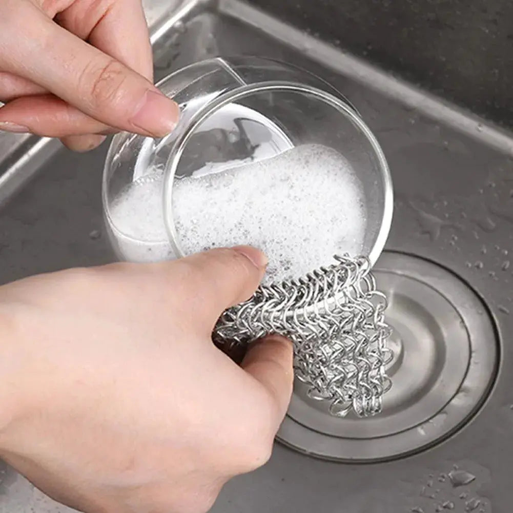 Simples Market stainless steel chain mail scrubber for cookware, ideal for cast iron pans