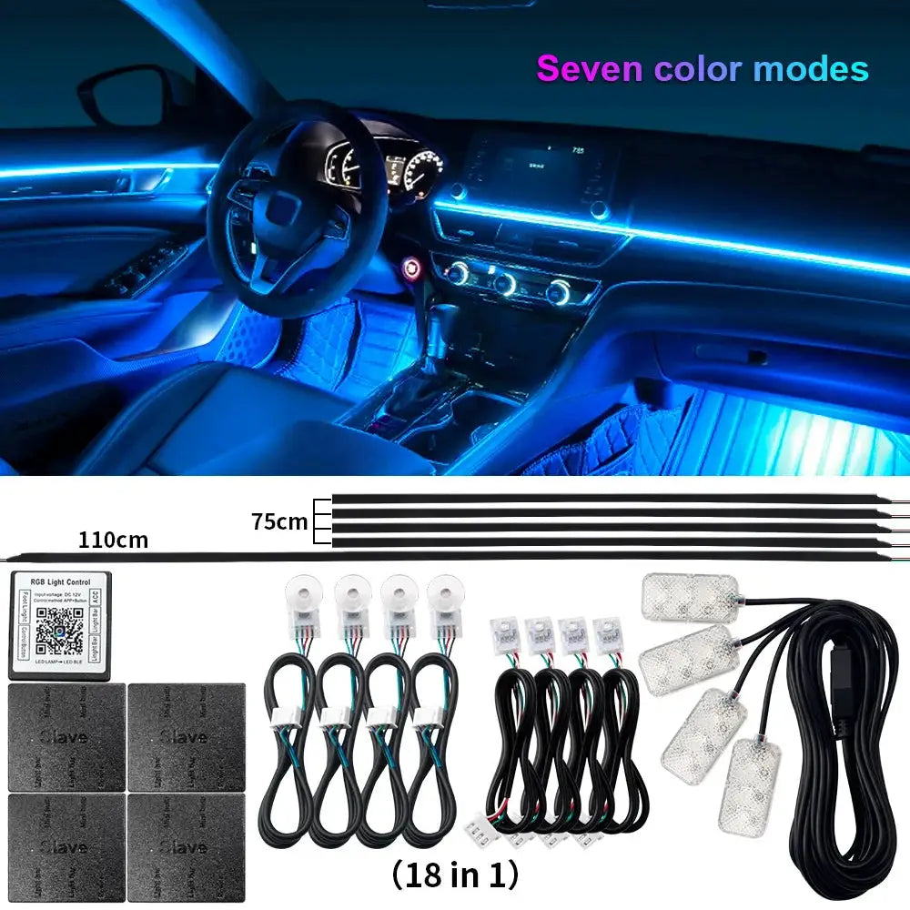 14 And 18 Inch LED Car Ambient Light Kit RGB Color Symphony Acrylic Lamp With App Control One Zone Dual Zone