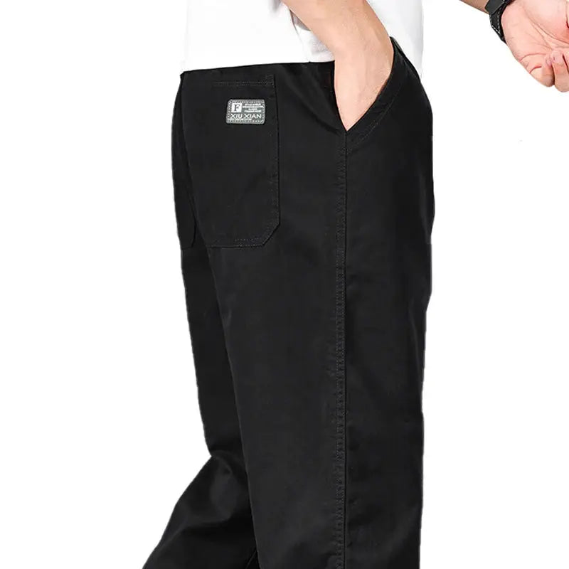 Big Size Mens Casual Cotton Trousers With Elastic Waist Drawstring Sweatpants Jogger Pants For Summer And Spring