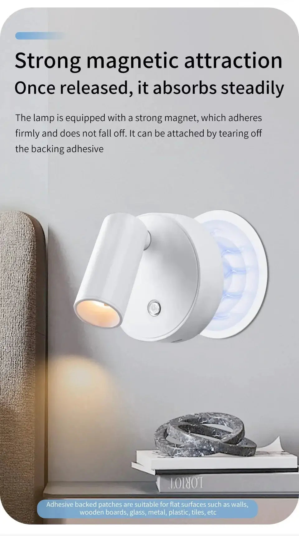 Rechargeable LED wall lamp by Simples Market with magnetic mount and 360° rotation