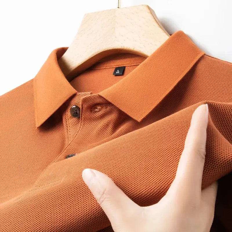 Men's 100% Cotton Polo Shirt by Simples Market in burnt orange, breathable pique knit