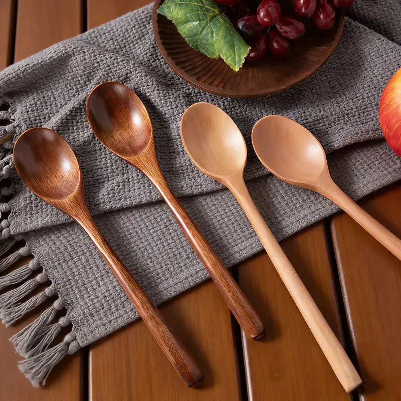 Two Piece Wooden Spoon Tableware Set Natural Phoebe Wood Kitchen Utensils For Cooking And Serving Soup Tea Dessert