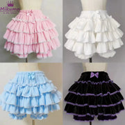 Mikumm lantern-style ruffle shorts in pink, white, blue and black with lace trim; 4 colors.