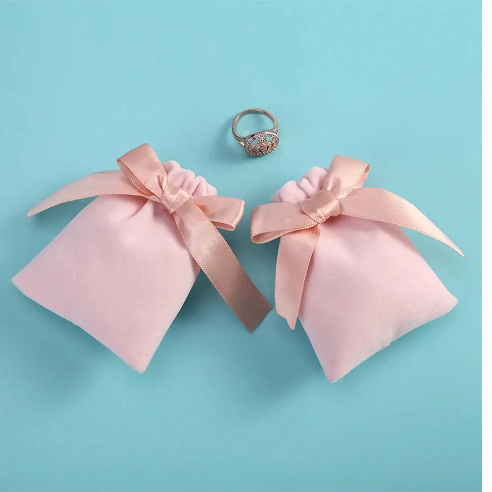 10Pcs Pink Velvet Drawstring Jewelry Pouches 7x9cm Storage Bags For Earrings Rings Necklaces Bracelets Wedding Gift
