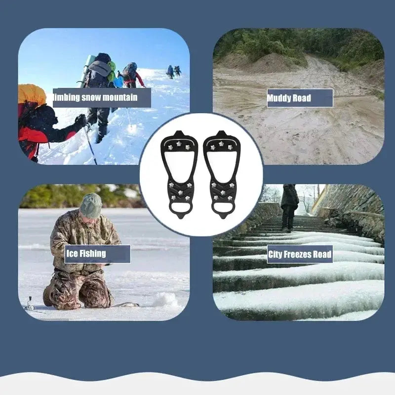 8 Teeth Ice Gripper Spike Shoes For Winter Hiking And Snow Climbing Anti Slip Crampons