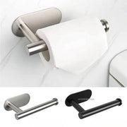 Simples Market toilet paper holder; SUS304 stainless steel no-drill wall mount; two finishes: silver, black.