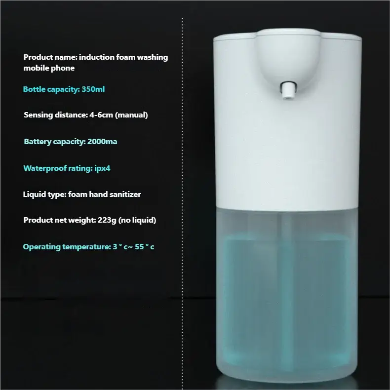 HOMEFISH smart sensor automatic soap dispenser, 350ml, white top with transparent blue reservoir, by Simples Market