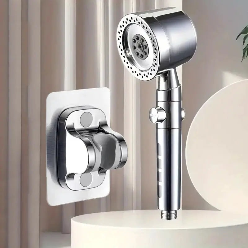Simples Market high-pressure water-saving filter handheld shower head with 5 modes and one-button stop, chrome finish