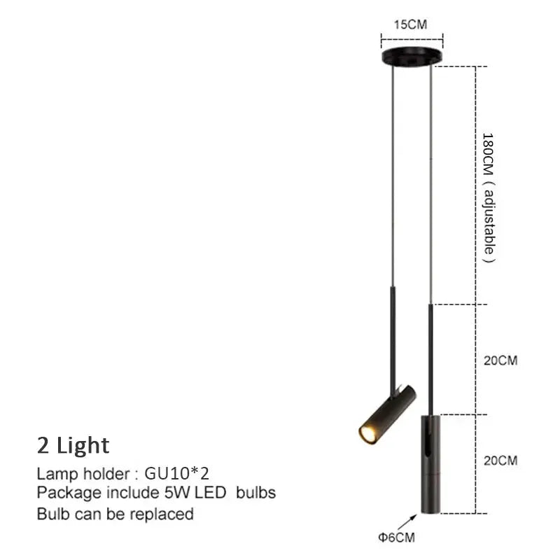 Simples Market Minimalist LED hanging pendant light, 2-light black cylindrical pendants with adjustable cords