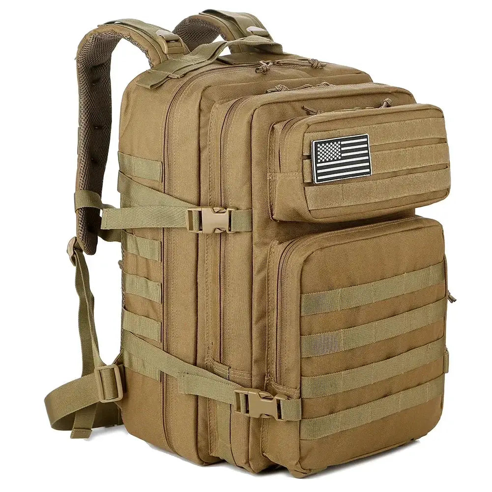 45L tactical backpack large-capacity tan rucksack with MOLLE and US flag patch by Simples Market