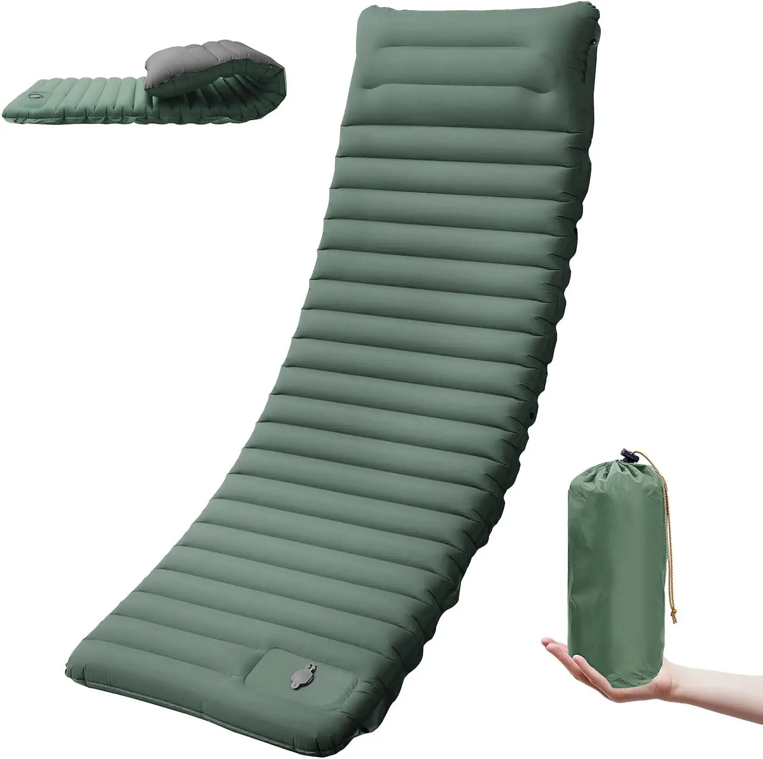 Simples Market extra thick 4in camping sleeping pad, self-inflating, green with carry bag