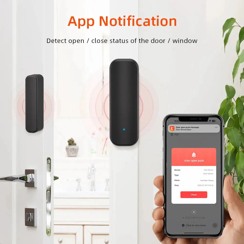 Simples Market door/window sensor kit; two black wireless sensors with smartphone app alerts