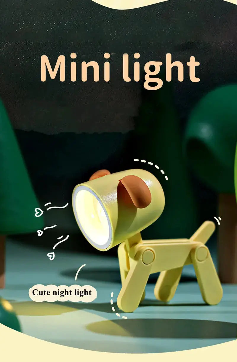 LED mini night light dog-deer foldable desk lamp in yellow plastic for kids' room decor