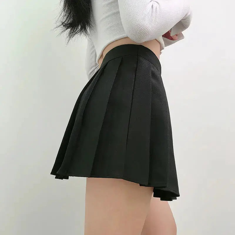 Harajuku punk gothic black high-waist mini skirt with pleated panels