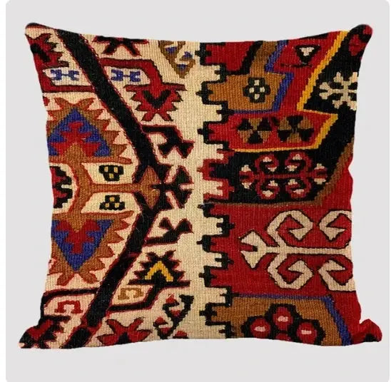 Bohemian linen cushion cover with multicolor abstract geometric print for living room sofa