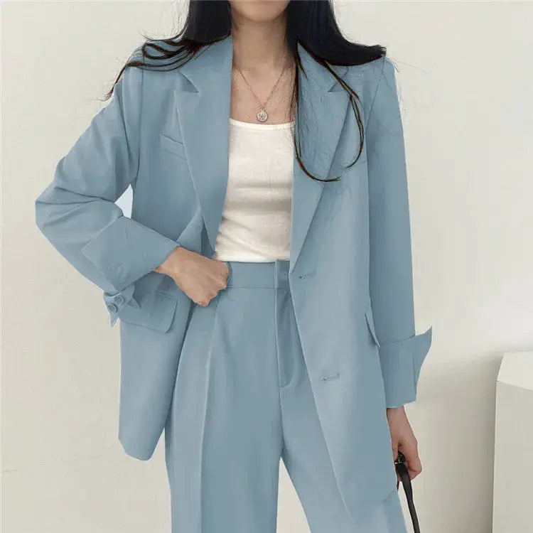 Light blue women's blazer and matching pants 2-piece set by Simples Market