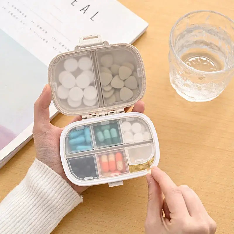 EcoWheat 8 Grids Travel Pill Box Wheat Straw Organizer With Seal Ring For Tablets And Medicines