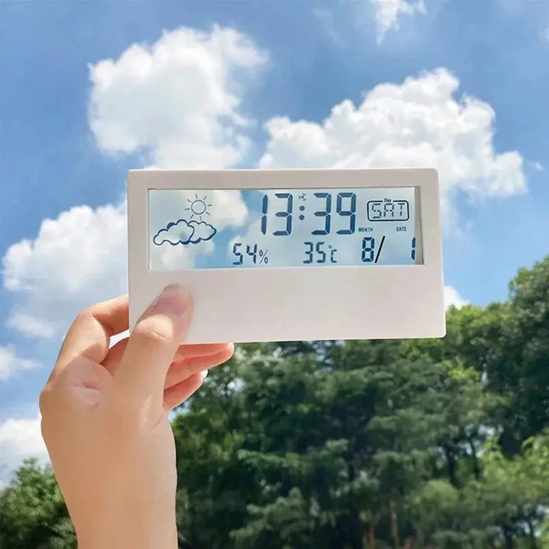 LED Thermometer And Thermo Hygrometer Clock Weather Station With Alarm