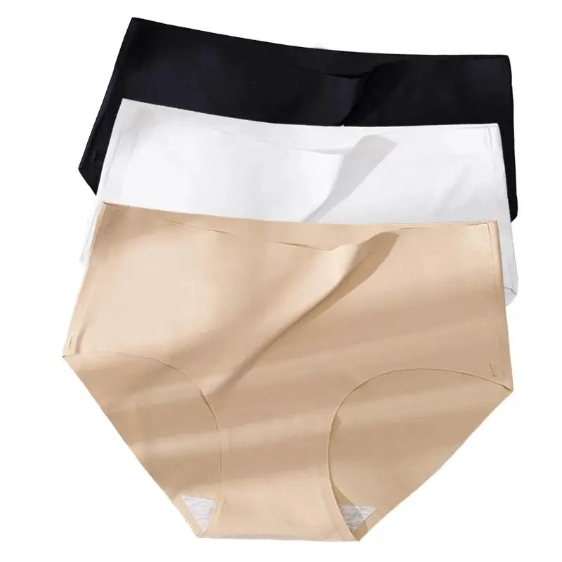 3-pack plus-size women's ice-silk seamless panties by Simples Market in black, white, nude