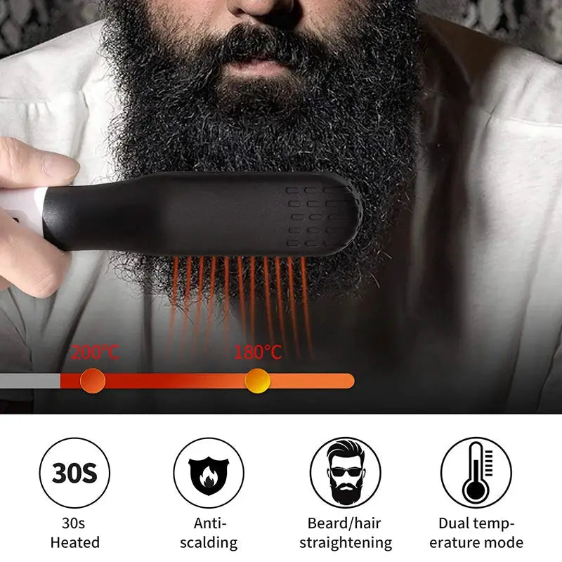 Black hot comb straightener for beard and hair with negative ion heating and dual temperature mode