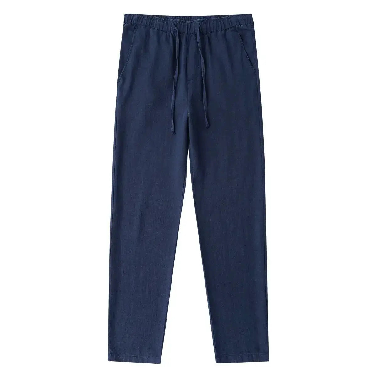 Casual navy cotton-linen chinos pants with drawstring waist by Simples Market