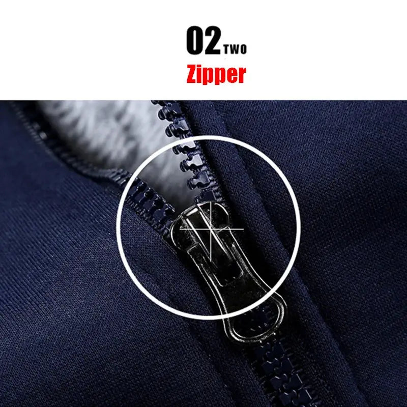 Men's jacket navy fleece-lined winter coat with zipper close-up, long-sleeve