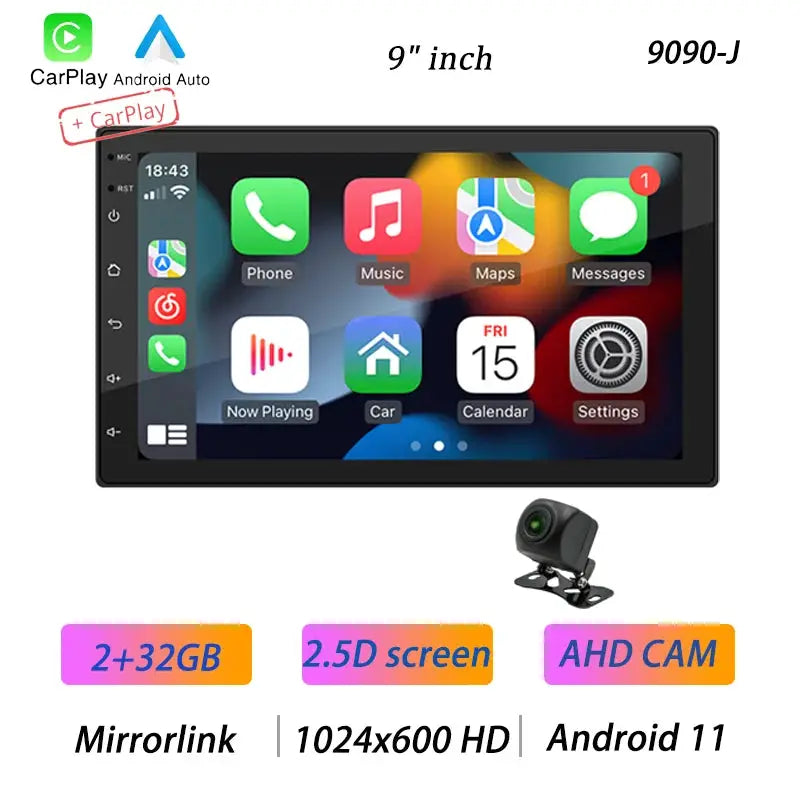 Simples Market 9-inch 2-DIN car multimedia head unit with Android Auto, CarPlay, WiFi and camera