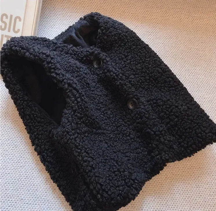 Autumn Winter Baby Lamb Wool Velvet Waistcoat For Girls And Boys Plush Vest Single Breasted V Neck Warm Coat