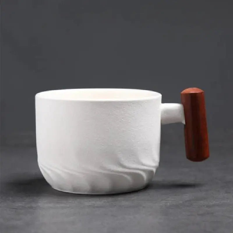 Creative Handmade Exquisite Vintage Coffee Cup With Wooden Handle Porcelain Mug For Home Kitchen Bar