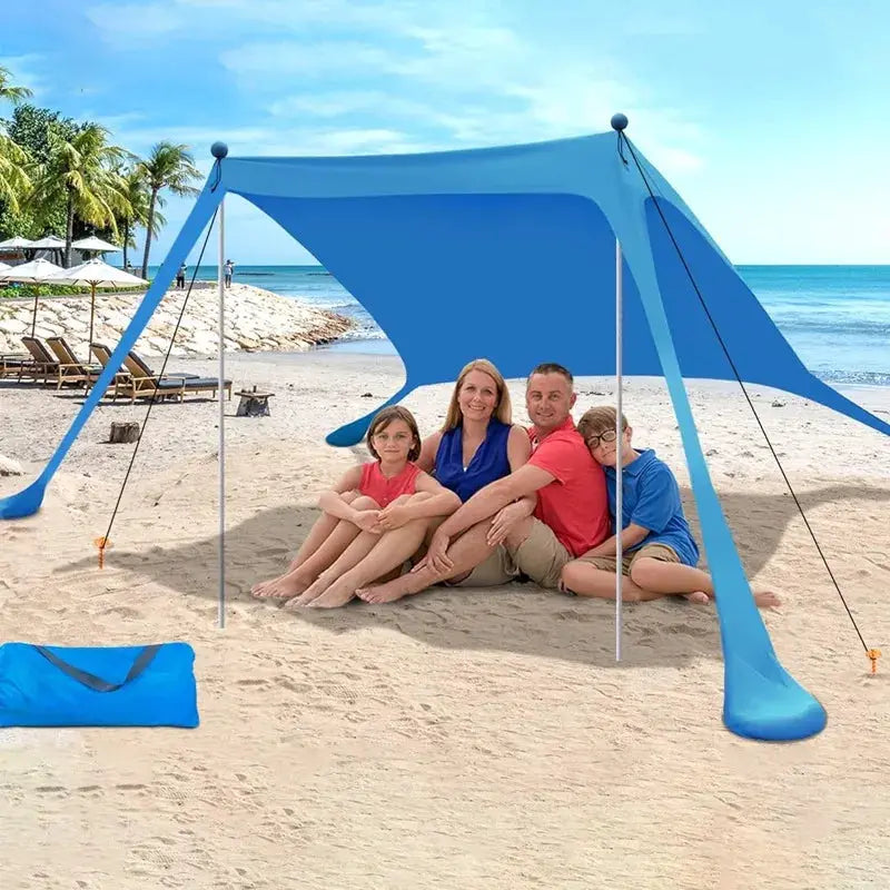 Camping Tent Windproof Pop Up Awning blue beach canopy by Simples Market with UV sun shade; includes carry bag.