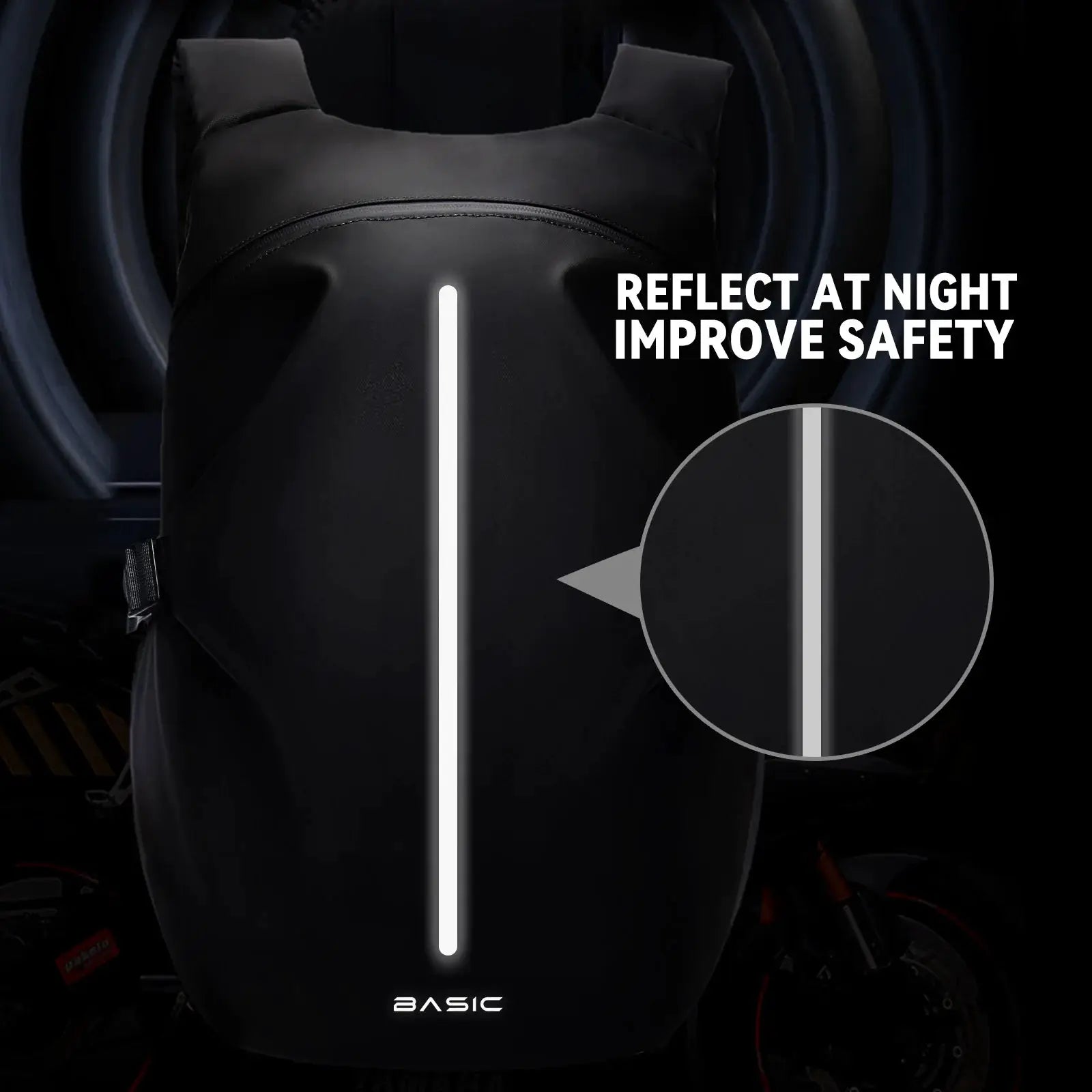 Motorcycle backpack, black 40L waterproof with reflective strip by BASIC