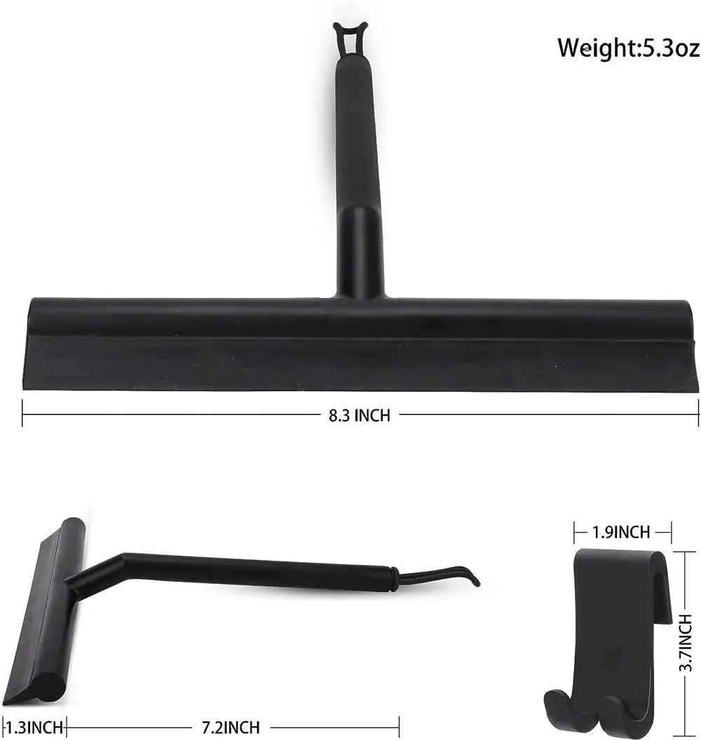 Matte black silicone shower squeegee by Simples Market with 8.3-inch blade for glass doors, mirrors, tiles