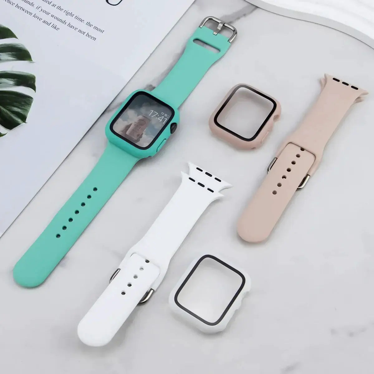 Glass+Case+Strap For Apple Watch band 44mm 40mm 45 41 38 42 46mm Silicone watchbands bracelet iWatch series 11 10 9 7 6 5 4 3 SE