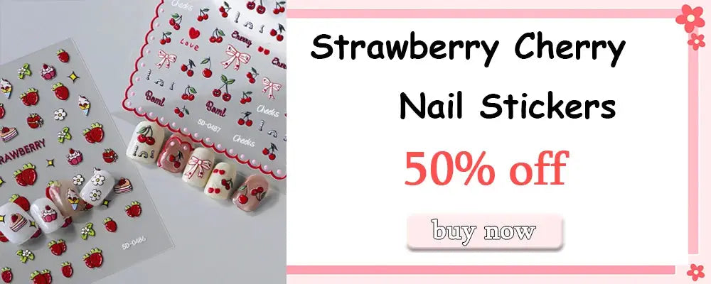 Nail sticker sheets: two strawberry-themed decal sets for manicure with fruit and bow designs