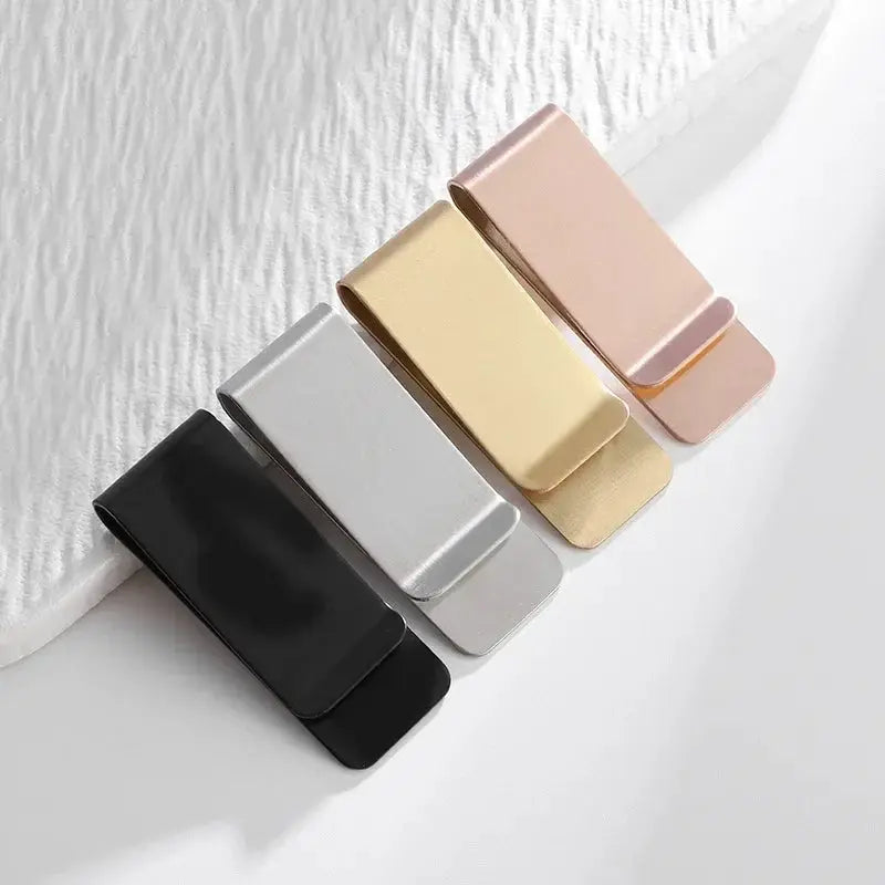 Set of 5 Simples Market stainless steel money clips in black, gunmetal, silver, gold, and rose pink