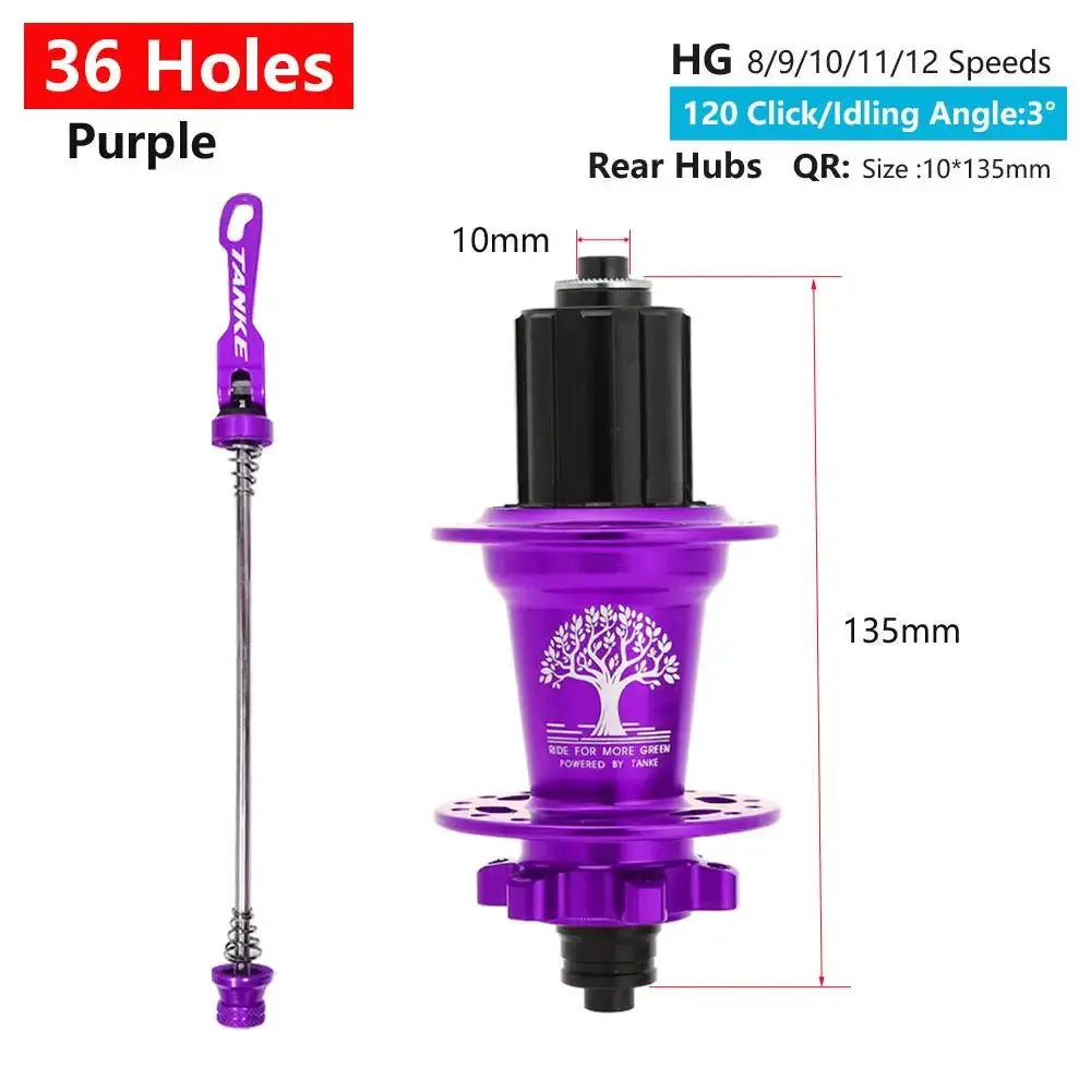 TanKe 120 Click MTB Front Rear Hub 120 Engagement 6 Bearings Thru Axle HG 8 9 10 11 12 Speed Disc Brake 28 32 36 Holes